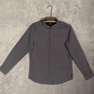 Armani Exchange Mens L Slim Fit Geometric Logo Print Button Down Shirt Black Red